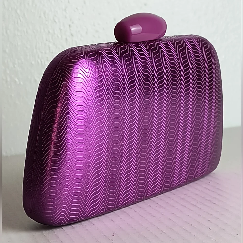 Exquisite Abstract Wave Pattern Evening Clutch Bag Purple Metal Strap